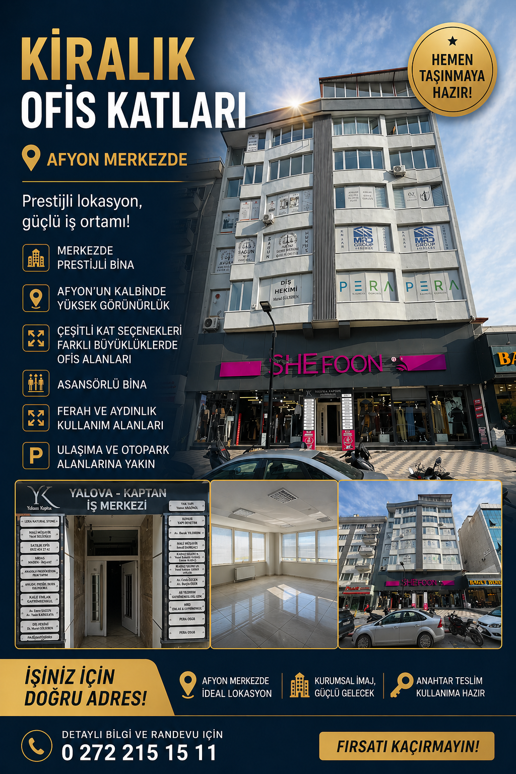 MERKEZ SEVGİ YOLU ÜZERİ 2+1 KİRALIK BÜRO-OFİS 4.KAT H.K
