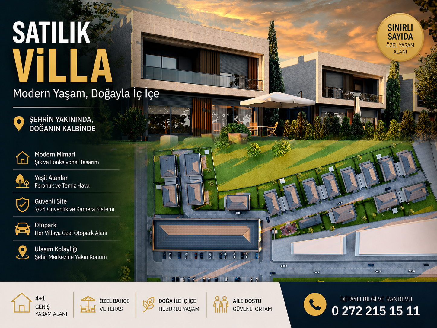 AFYON MERKEZDE LÜKS YAŞAMIN İÇİNDE SATILIK VİLLA H.K