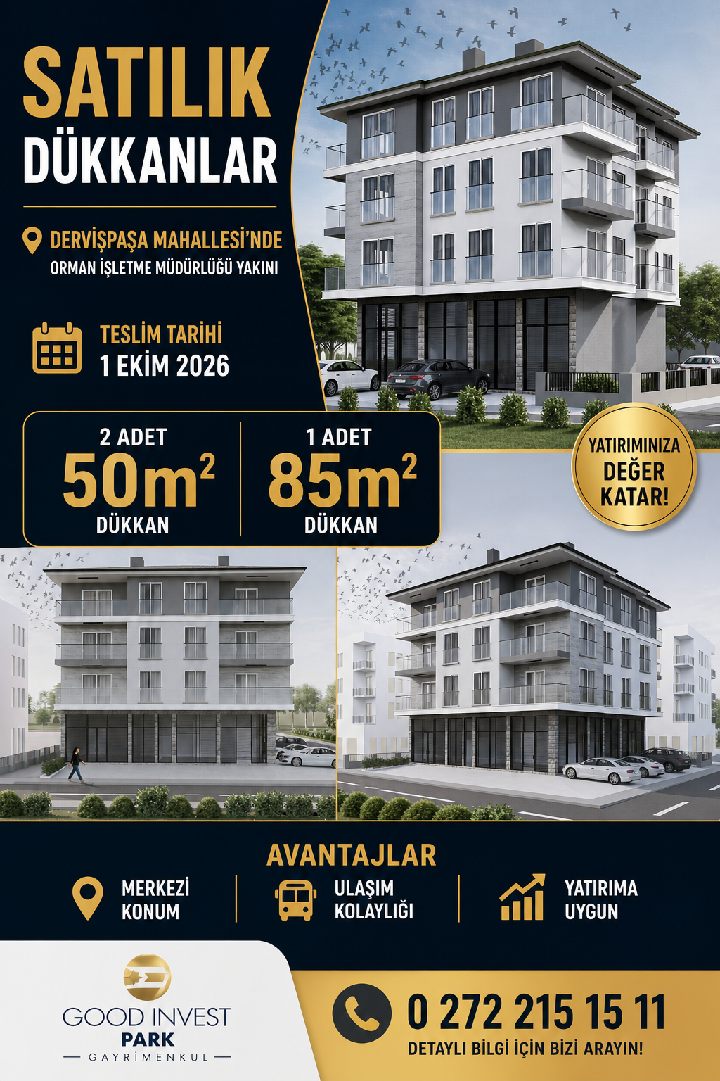 DERVİŞ PAŞA MAHALLESİ’NDE SIFIR DÜKKANLAR 1 EKİM 2026 TESLİM H.K